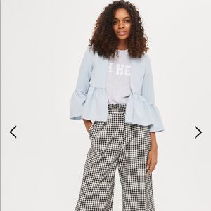 NWT! TopShop Ruffle Sleeve Crop Jacket Blue 4